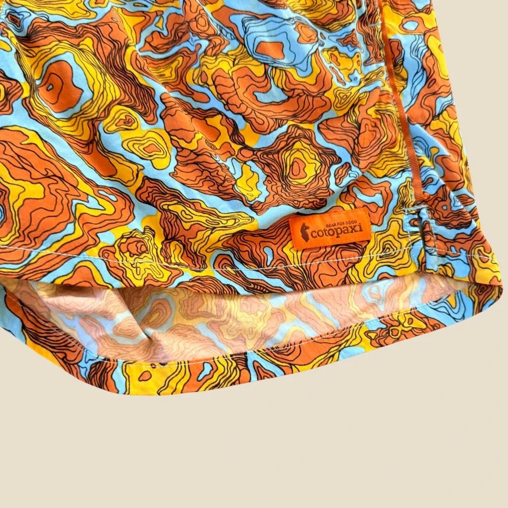 Cotopaxi Swim Trunks Mens L Orange Topo Map Print Summer Mesh Liner Shorts Beach